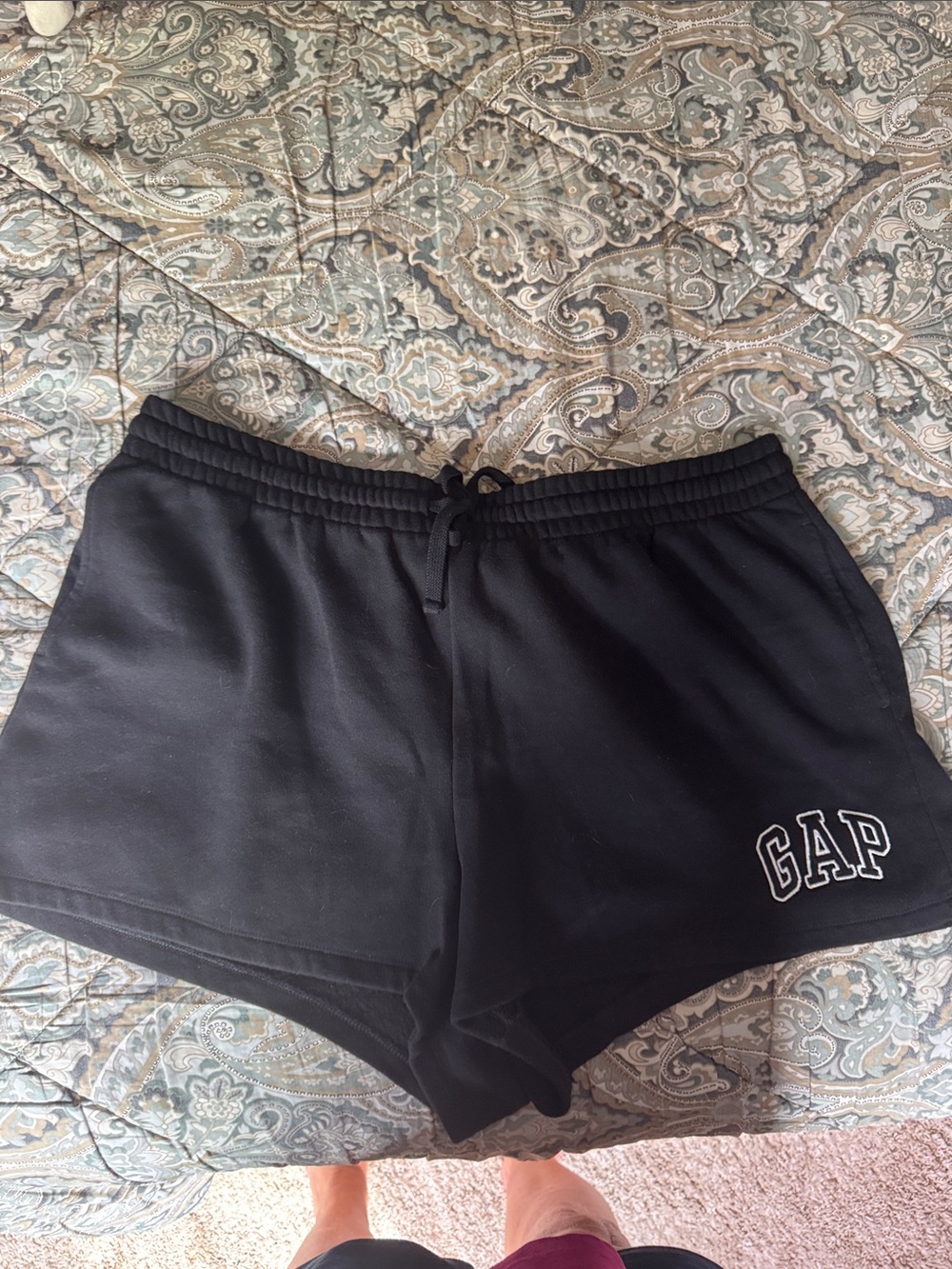 GAP Black Cotton Athletic Drawstring Shorts with Logo